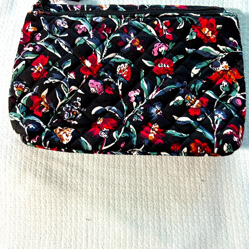 Vera Bradley Brush & Cosmetic Bag in Perennials Noir Design NWT